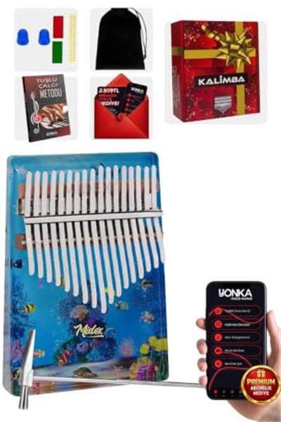 Midex KLX-640 Okyanus Cam Kalimba 17 Tuşlu Full Set - Seçenekler: KLX-640, KLX-650, KLX-640-PAK, KLX-650-PAK, KLX-660-PAK...