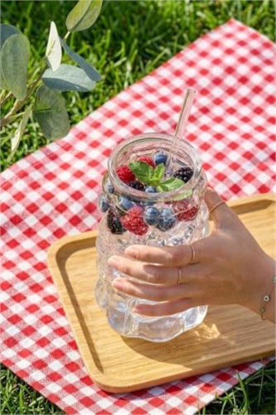 Mien Üzüm Desen Bubble Borosilikat Cam Pipetli Bardak 1 Litre
