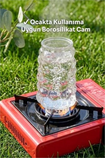 Mien Üzüm Desen Bubble Borosilikat Cam Pipetli Bardak 1 Litre