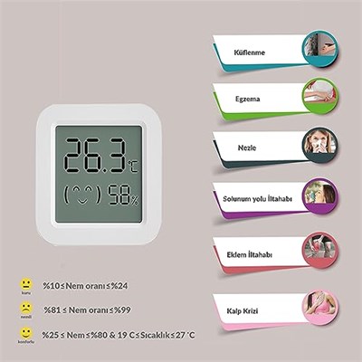 Mijia Isı Ve Nem Ölçer Termometre Bluetoooth Bağlantılı Dijital Termometre LCD Ekranlı Isı Nem Ölçer, iOS/Android ile uyumlu,çucuk,bebek,ev vs. için, beyaz