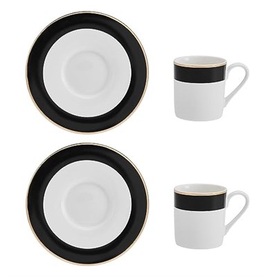 Mikasa Luxe Deco Porselen Espresso Fincanı ve Fincan Tabağı Seti, 2 x Çizgili Desenli Espresso Fincanı ve Tabağı, 100 ml Kahve Fincanı - Hediye Kutusunda - Seçenekler: Klasikler, Çay fincanı ve tabağı