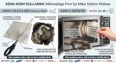 Mikrodalga Fırın İçi Mika Yalıtım Plakası (13x16 cm Geniş Boy) - Kesilebilir Evrensel Levha - Arçelik, Beko, Samsung, Bosch, Vestel Uyumlu Magnetron Koruyucu