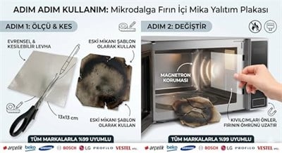 Mikrodalga Fırın İçi Mika Yalıtım Plakası (13x13 cm) - Tüm Markalarla Uyumlu Kesilebilir Levha - Arçelik, Beko, Samsung, Bosch, LG Uyumlu Magnetron Koruyucu