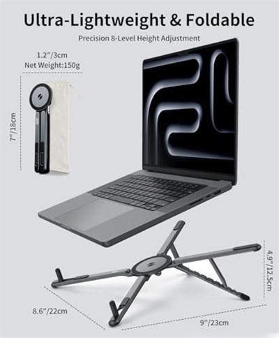 miley Masa için Taşınabilir Katlanabilir Dizüstü Bilgisayar Standı, Katlanabilir Ergonomik, 8 Seviyeli Yükseklik, 13-17 inç Dizüstü Bilgisayarlar, Alüminyum Yapı, Tripod Uyumlu, Taşınabilir, Saklama