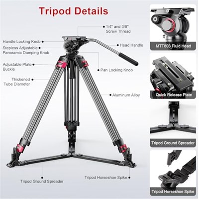 miliboo mtt609 a 168,9 cm taşınabilir alüminyum tripod, 360 derece küre başlı, 1/10,2 cm hızlı değiştirme plakası, DSLR fotoğraf makinesi/Vdeo için, toka ve zemin üzerinde tasarım daha fazla sağlamlık