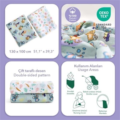 Milk&Moo 2li Jungle Friends Müslin Örtü 100x130 cm
