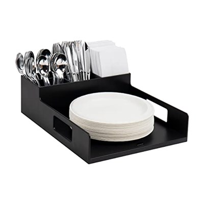 Mind Reader Çapa Koleksiyonu, Gereç, Peçete ve Tabak Servis Tepsisi, Breakroom, Tezgah Düzenleyici, Plastik, Siyah - Seçenekler: 44.5 x 33.7 x 3.2 cm, Cutlery, Plate Holder...