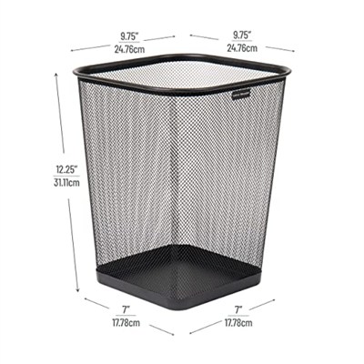 Mind Reader Mesh Çöp Kovası, Atık Kağıt Sepeti, Kare, Ofis, Metal Örgü, 9.8 
