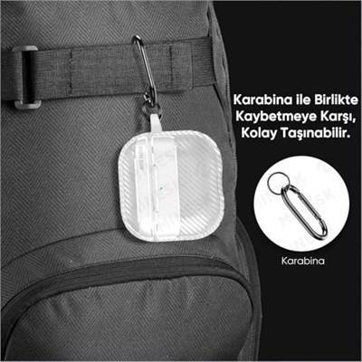 Minesk Airpods Pro 2 ile Uyumlu Fiber Karbon Görünümlü Şeffaf Silikon Kılıf Tam Oturan Mükemmel Kalıp ve Göz Alıcı Şık Tasarım (Airpods Pro 2)