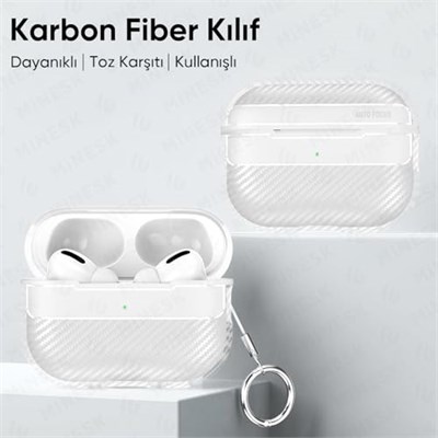 Minesk Airpods Pro 2 ile Uyumlu Fiber Karbon Görünümlü Şeffaf Silikon Kılıf Tam Oturan Mükemmel Kalıp ve Göz Alıcı Şık Tasarım (Airpods Pro 2)