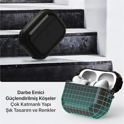 Minesk Airpods PRO 3 ile Uyumlu Armor Serisi Darbelere Karşı Ultra Güçlü Koruma Fiber Karbon Arka Tasarım Kılıf (Siyah, Airpods Pr - Seçenekler: Airpods Pro 2, Airpods 3, Airpods Pro 3 2025, Airpods 4
