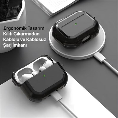 Minesk Airpods PRO 3 ile Uyumlu Armor Serisi Darbelere Karşı Ultra Güçlü Koruma Fiber Karbon Arka Tasarım Kılıf (Siyah, Airpods Pr - Seçenekler: Airpods Pro 2, Airpods 3, Airpods Pro 3 2025, Airpods 4