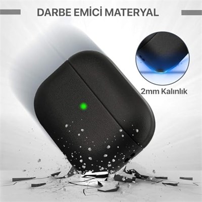 Minesk Airpods Pro 3 ile Uyumlu Leather Skin Parmak izi Tutmayan ve Çizilmeyen Dış Yüzeye Sahip Mükemmel Koruma Sağlayan Orta Sertlikte Silikon Kılıf (Siyah, Airpods Pro 3. Nesil 2025)