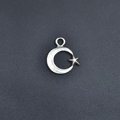 Minimal Ay Yıldız Deri ip Kolye - Gümüş Kaplama - Kadın Erkek Kolye - No:1003