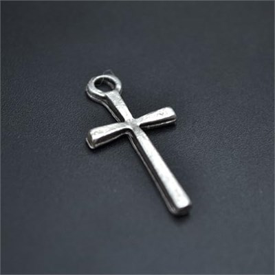 Minimal Haç Erkek Kadın Kolye Antik Gümüş Kaplama - 60 cm Düz Zincir