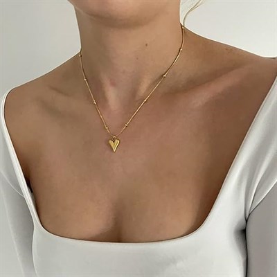 Minimal Kalp Kolye Kadın Altın Renk, Açık Kalp Tasarım Zarif Kolye Ayarlanabilir Zincir, Paslanmaz Çelik Şık Kadın Kolye, Sevgiliye Hediyelik Günlük Takı