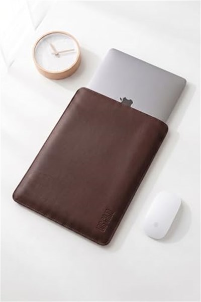 Minimalist 14 Inç Laptop Kılıfı, Vegan Deri, Su Itici Özellikli, Bilgisayar Notebook Laptop Çantası (Acı Kahve, 14 İnç) - Seçenekler: 13 İnç, 14 İnç, 16 İnç