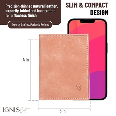Minimalist Trifold Küçük Deri Kartlık - İnce RFID Korumalı Premium Hakiki Deri Erkek Cüzdan (Apex Coral)
