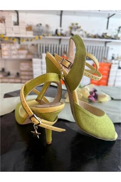 MİNTİ-MİNT YEŞİLİ SİMLİ KELEBEK MODEL KADIN TANGO DANS VE SALON AYAKKABISI 8,5 CM(13PONT) KONİ TOPUK - Bedenler: 37 EU, 38 EU, 39 EU, 41 EU