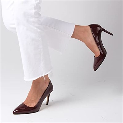 Mio Gusto Basic Bordo Rugan Kadın Stiletto Topuklu Ayakkabı