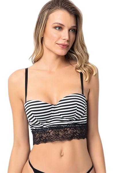 Miorre Push-Up Dolgulu Çizgili Dantelli Büstiyer