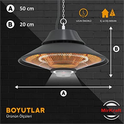 MirKraft Elirg R.C LED Işıklı Elektrikli Isıtıcı, 2000 W, Uzaktan Kumandalı, İki Isıtma Kademesi, IP45, Balkon Isıtıcısı, Çadır Isıtıcısı, Kış Bahçesi Isıtıcısı, Karbon Kızılötesi Isıtıcı (Elirg R.C)