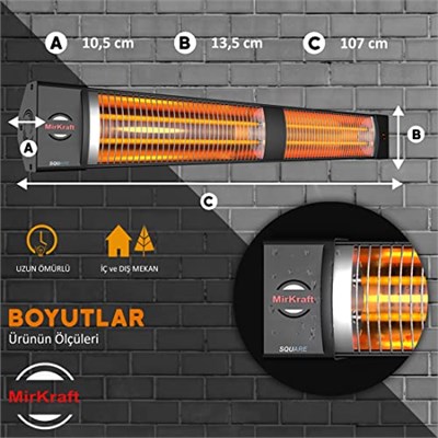 MirKraft Square 2800 watt Elektrikli ısıtıcı, IP45, Led Gösterge, Uzaktan Kumandalı Duvar Isıtıcısı (Square)