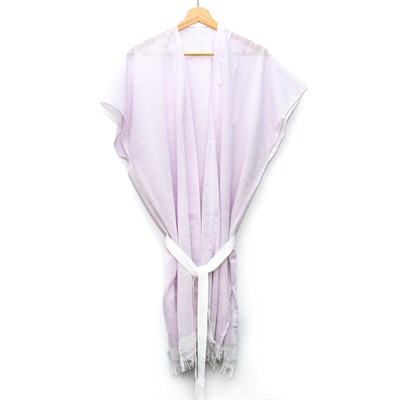MİSSİ Beyaz Kuşaklı Açık Pembe Pamuk Peştemal Kimono