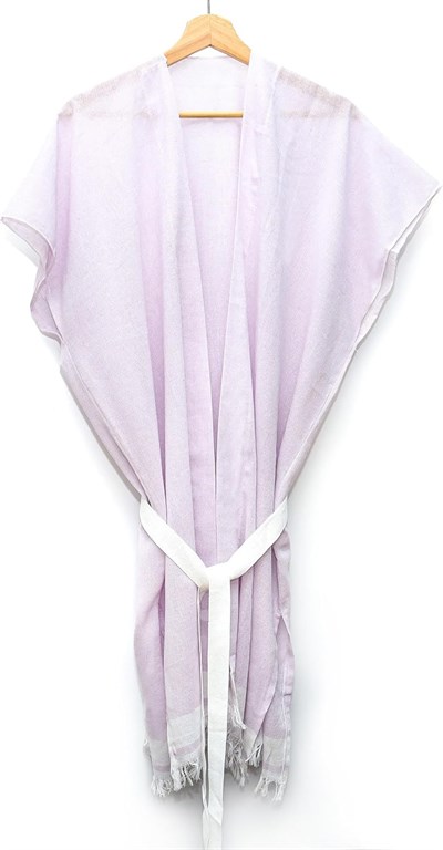 MİSSİ Beyaz Kuşaklı Açık Pembe Pamuk Peştemal Kimono
