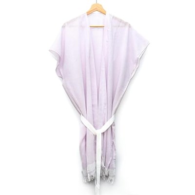 MİSSİ Beyaz Kuşaklı Açık Pembe Pamuk Peştemal Kimono