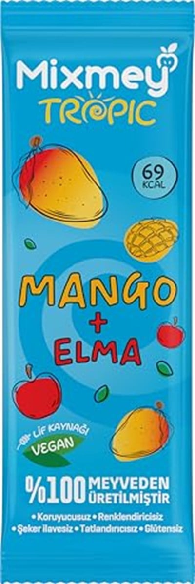 Mixmey Mango Meyve Barı 12 Adet | Sağlıklı Atıştırmalıklar – Vegan, Glutensiz, Koruyucusuz (20GR X 12 ADET)