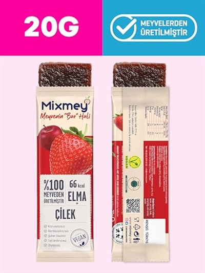 MİXMEY MEYVE BARI ÇİLEK 20 GR x 24 ADET - VEGAN VE GLUTENSİZ SAĞLIKLI ATIŞTIRMALIK