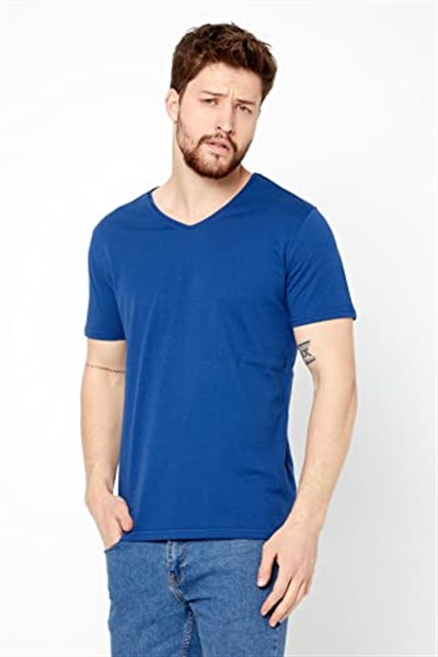 MMETALIC Erkek Pamuklu Kısa Kollu V Yaka T-shirt