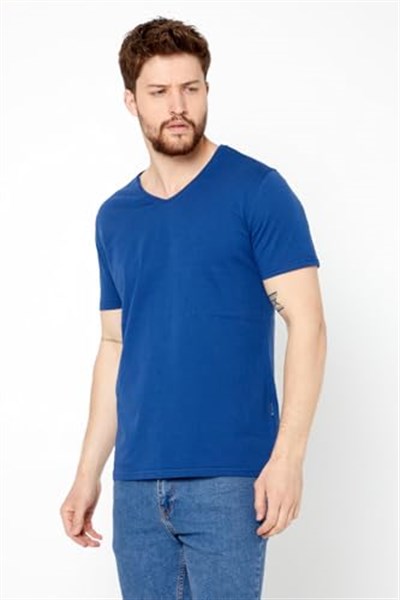 MMETALIC Erkek Pamuklu Kısa Kollu V Yaka T-shirt