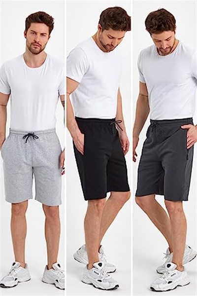 MMETALIC Erkek Regular Fit Yanları Cepli Rahat Kesim 3Lü Şort