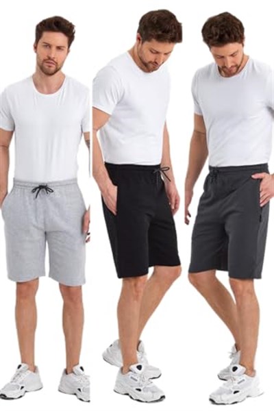 MMETALIC Erkek Regular Fit Yanları Cepli Rahat Kesim 3Lü Şort