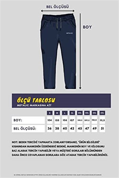 MMETALIC Lacivert Erkek Düz Paça Cep Fermuar Detaylı Rahat Kesim Eşofman Altı (LACİVERT/XXL)