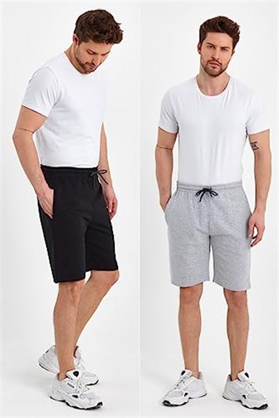 MMETALIC Regular Fit Yanları Cepli Rahat Kesim 2Li Erkek Şort Siyah-Gri 2XL