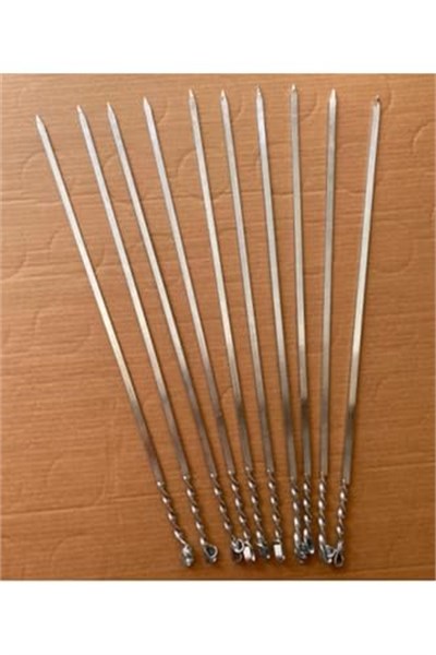 Mobilreyon - 10 Adet Domates Patlıcan Tavuk Kanat Şiş Mangal Için Galvanizli Yassı Şiş 8Mm