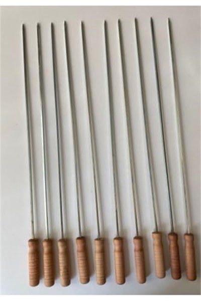 Mobilreyon - 5 Adet Ahşap Saplı Kare Şiş Boy:55Cm,Kalınlık:4Mm Tahta Saplı Kuşbaşı Ciğer Tavuk Şişi