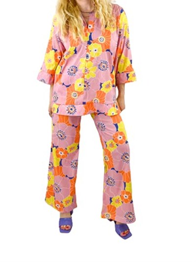 Modaonna Vintage Desen Gömlek Pantolon Takım