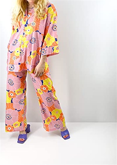 Modaonna Vintage Desen Gömlek Pantolon Takım