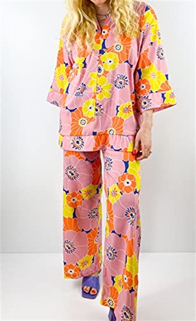 Modaonna Vintage Desen Gömlek Pantolon Takım