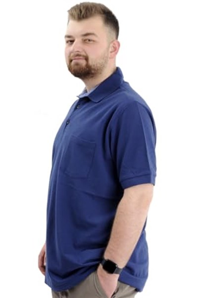 Mode XL Battal Beden Erkek Tshirt Polo Yaka Cepli Klasik Pike 20552 İndigo