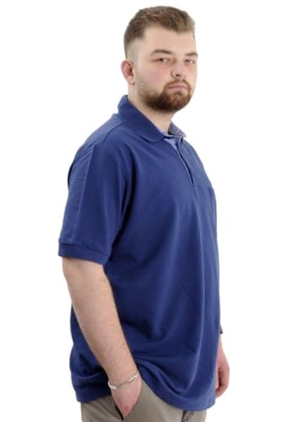 Mode XL Battal Beden Erkek Tshirt Polo Yaka Cepli Klasik Pike 20552 İndigo