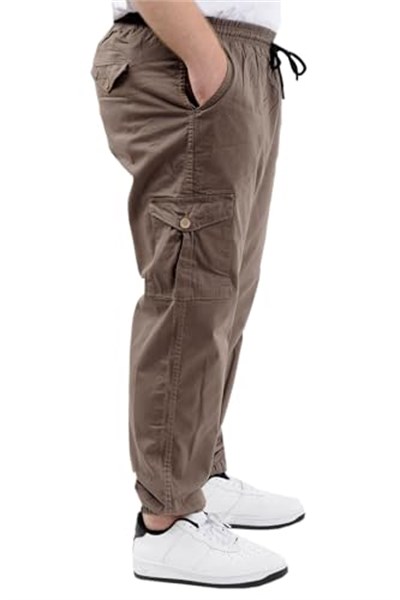 Mode XL Büyük Beden Erkek Keten Kargo Jogger Valencia 21911 Toprak