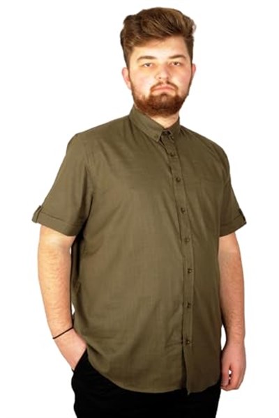 Mode XL Büyük Beden Erkek Kısa Kol Keten Likralı Gömlek - Rahat ve Şık Plus Size Giyim, Casual Moda,Geniş Beden Aralığı 20389