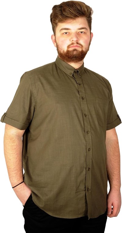 Mode XL Büyük Beden Erkek Kısa Kol Keten Likralı Gömlek - Rahat ve Şık Plus Size Giyim, Casual Moda,Geniş Beden Aralığı 20389