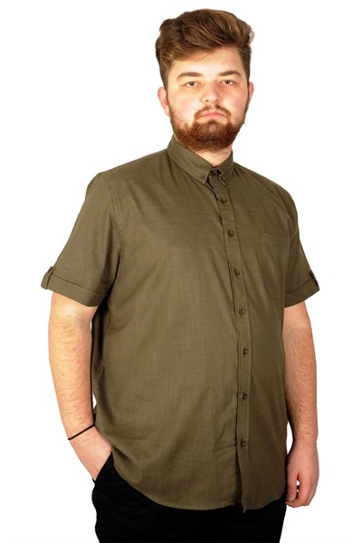 Mode XL Büyük Beden Erkek Kısa Kol Keten Likralı Gömlek - Rahat ve Şık Plus Size Giyim, Casual Moda,Geniş Beden Aralığı 20389