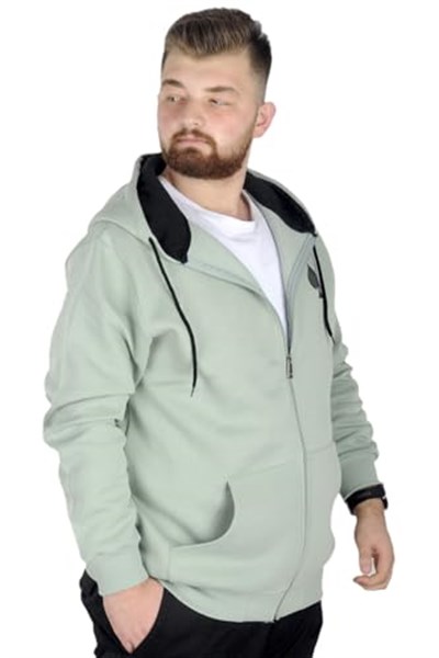 Mode XL Erkek Sweat Kapşonlu Fermuarlı 22539 Su Yeşili